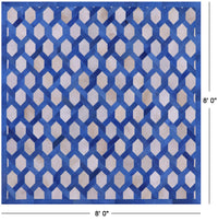 Thumbnail for Blue & White Square Patchwork Natural Cowhide Rug - 8' 0