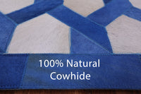 Thumbnail for Blue & White Square Patchwork Cowhide Rug - 8' 0