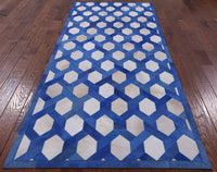 Thumbnail for Blue & White Patchwork Cowhide Runner Rug - 4' 0