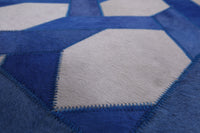 Thumbnail for Blue & White Patchwork Cowhide Runner Rug - 4' 0
