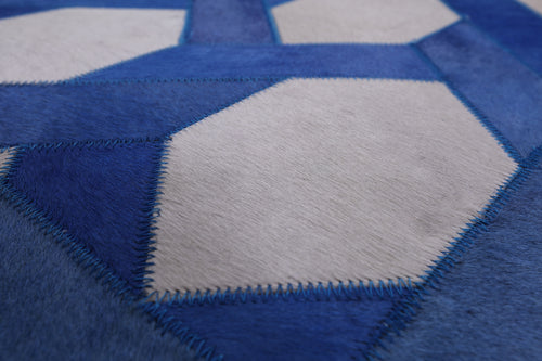 Blue & White Patchwork Natural Cowhide Runner Rug - 4' 0