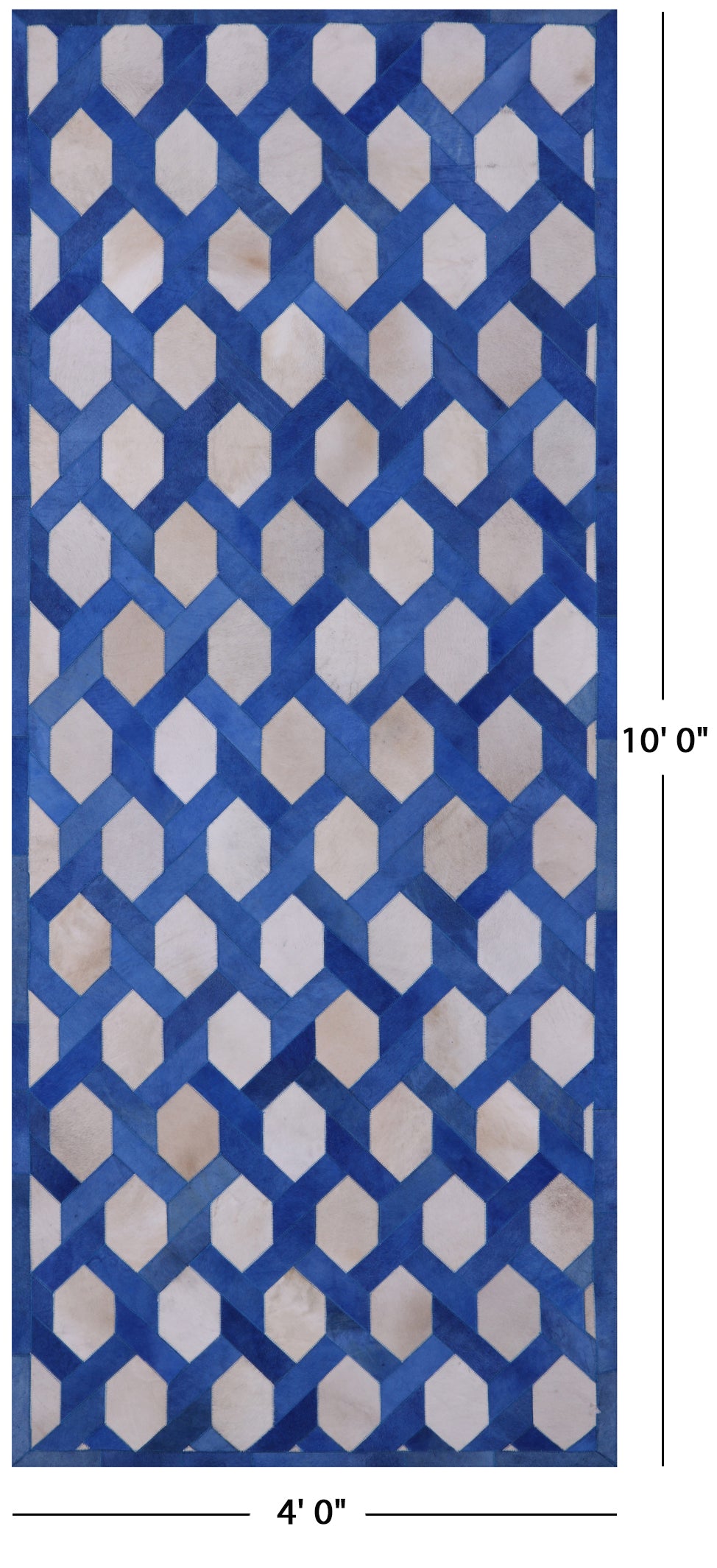 Blue & White Patchwork Natural Cowhide Runner Rug - 4' 0" x 10' 0"