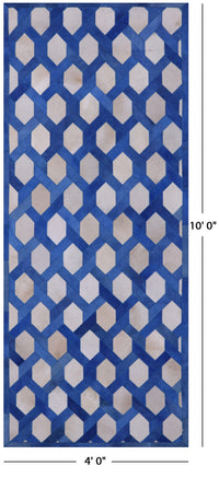 Thumbnail for Blue & White Patchwork Natural Cowhide Runner Rug - 4' 0