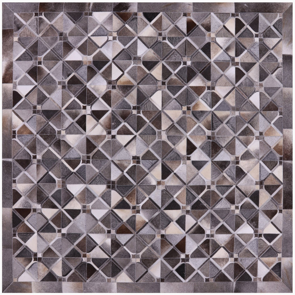 Grey Square Patchwork Natural Cowhide Rug - 8' 0" x 8' 0"