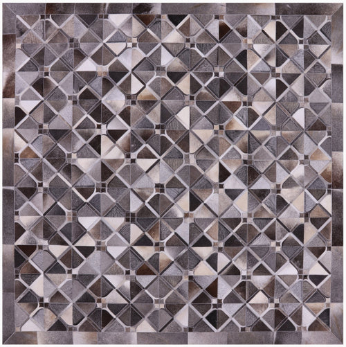 Grey Square Patchwork Natural Cowhide Rug - 8' 0