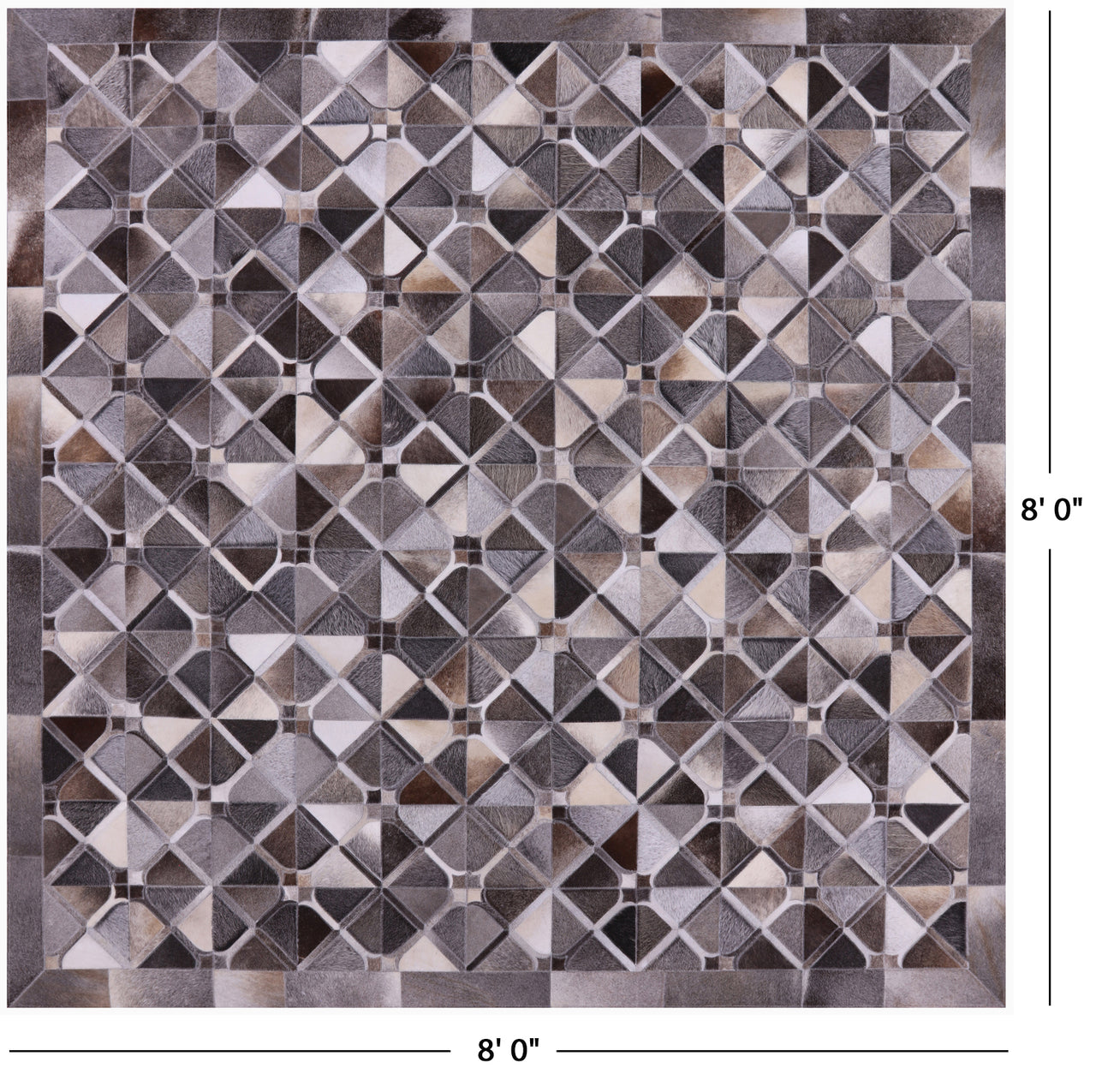 Grey Square Patchwork Natural Cowhide Rug - 8' 0" x 8' 0"