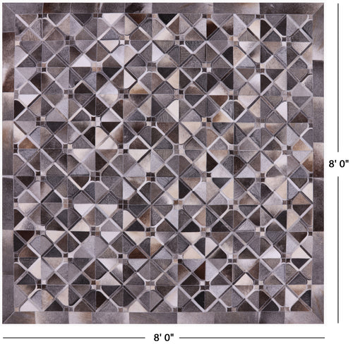 Grey Square Patchwork Natural Cowhide Rug - 8' 0