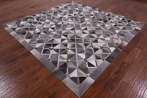 Grey Square Patchwork Natural Cowhide Rug - 8' 0