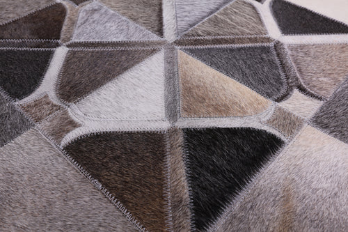 Grey Square Patchwork Natural Cowhide Rug - 8' 0