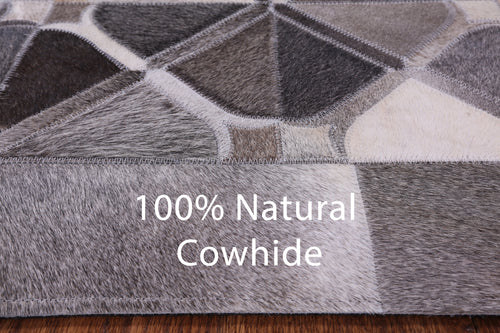 Grey Square Patchwork Natural Cowhide Rug - 8' 0