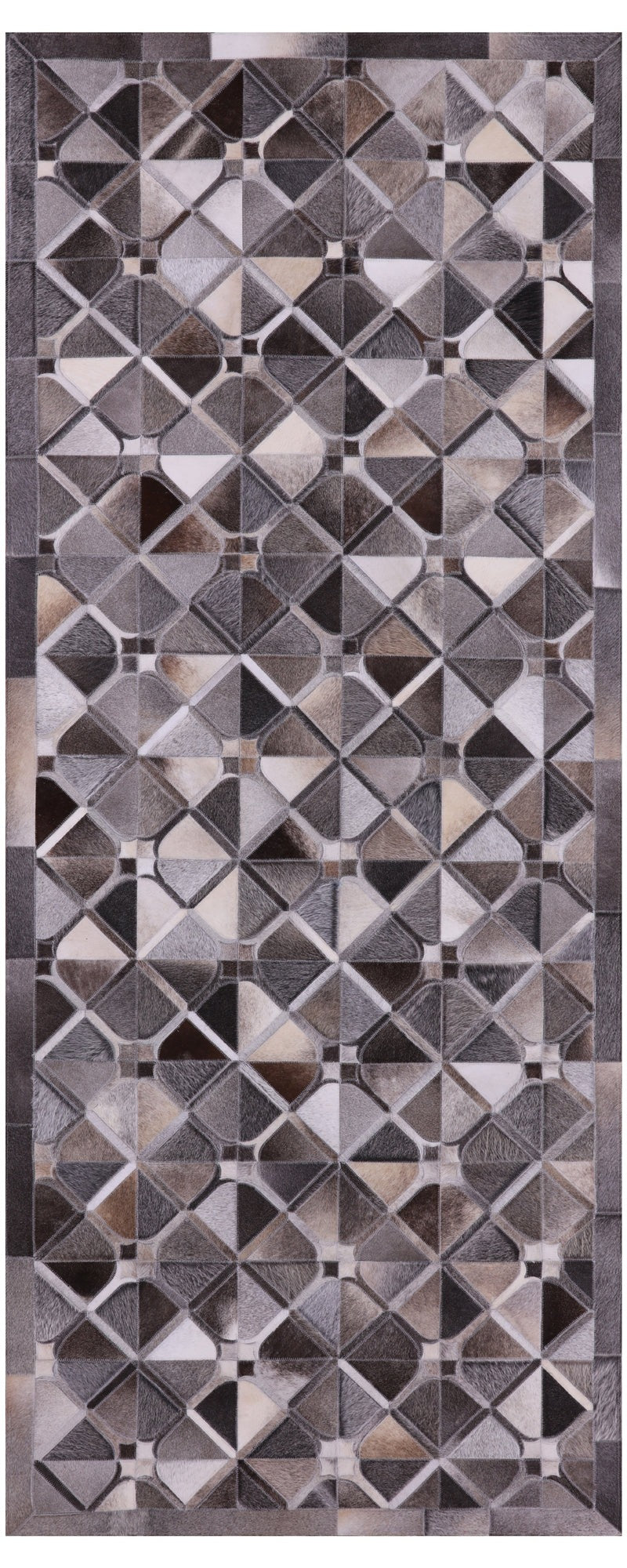 Grey Patchwork Cowhide Runner Rug - 4' 0" x 10' 0"