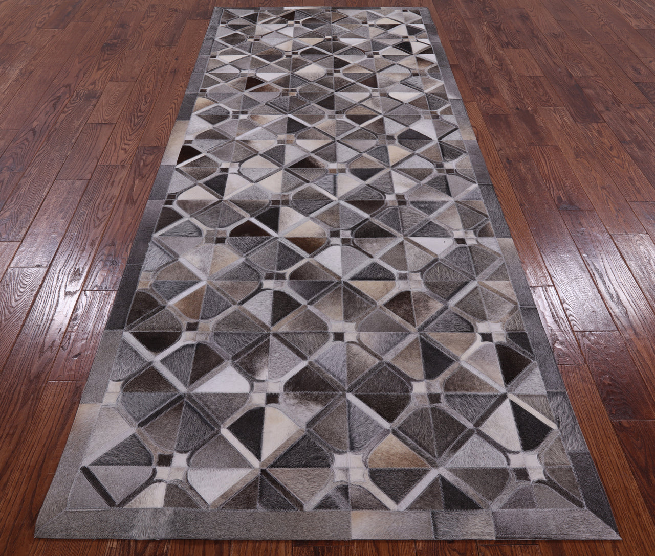 Grey Patchwork Cowhide Runner Rug - 4' 0" x 10' 0"