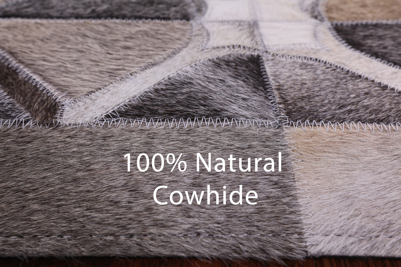 Grey Patchwork Cowhide Runner Rug - 4' 0" x 10' 0"