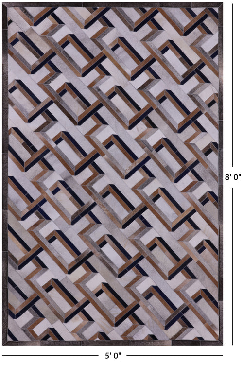 Ivory Patchwork Natural Cowhide Rug - 5' 0