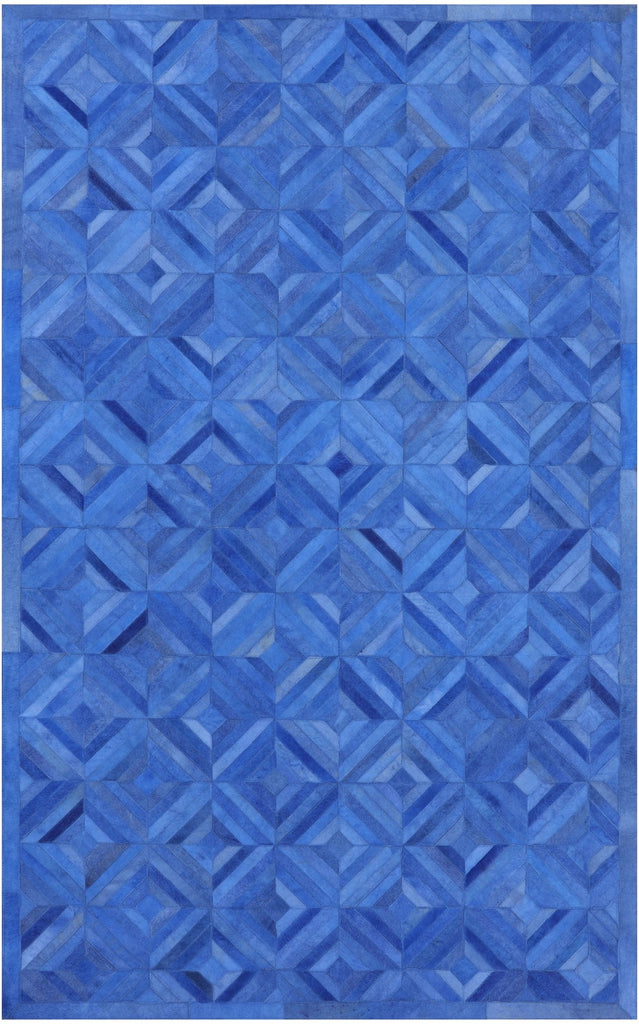 Blue Patchwork Cowhide Rug - 5' 0" x 8' 0"