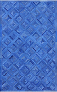 Thumbnail for Blue Patchwork Cowhide Rug - 5' 0