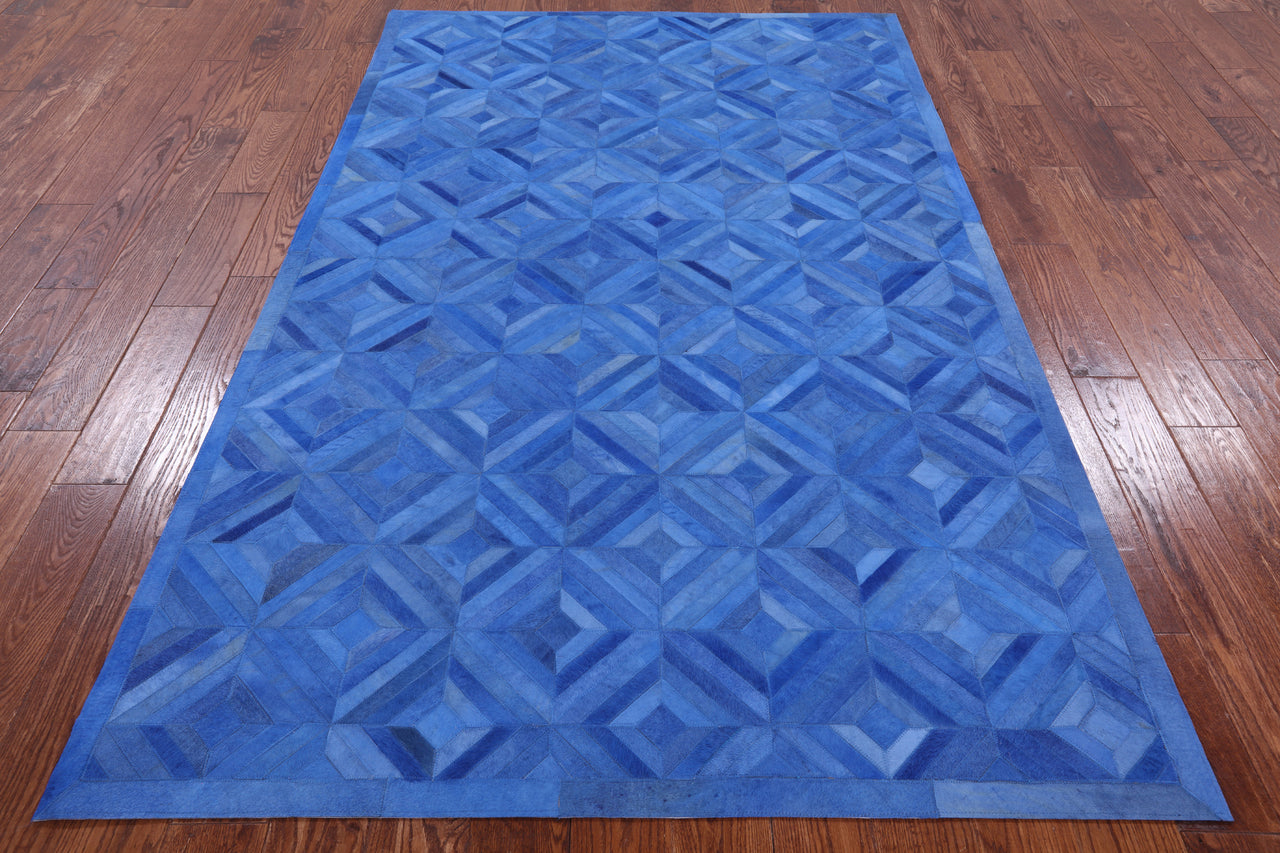 Blue Patchwork Cowhide Rug - 5' 0" x 8' 0"