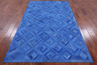 Thumbnail for Blue Patchwork Cowhide Rug - 5' 0