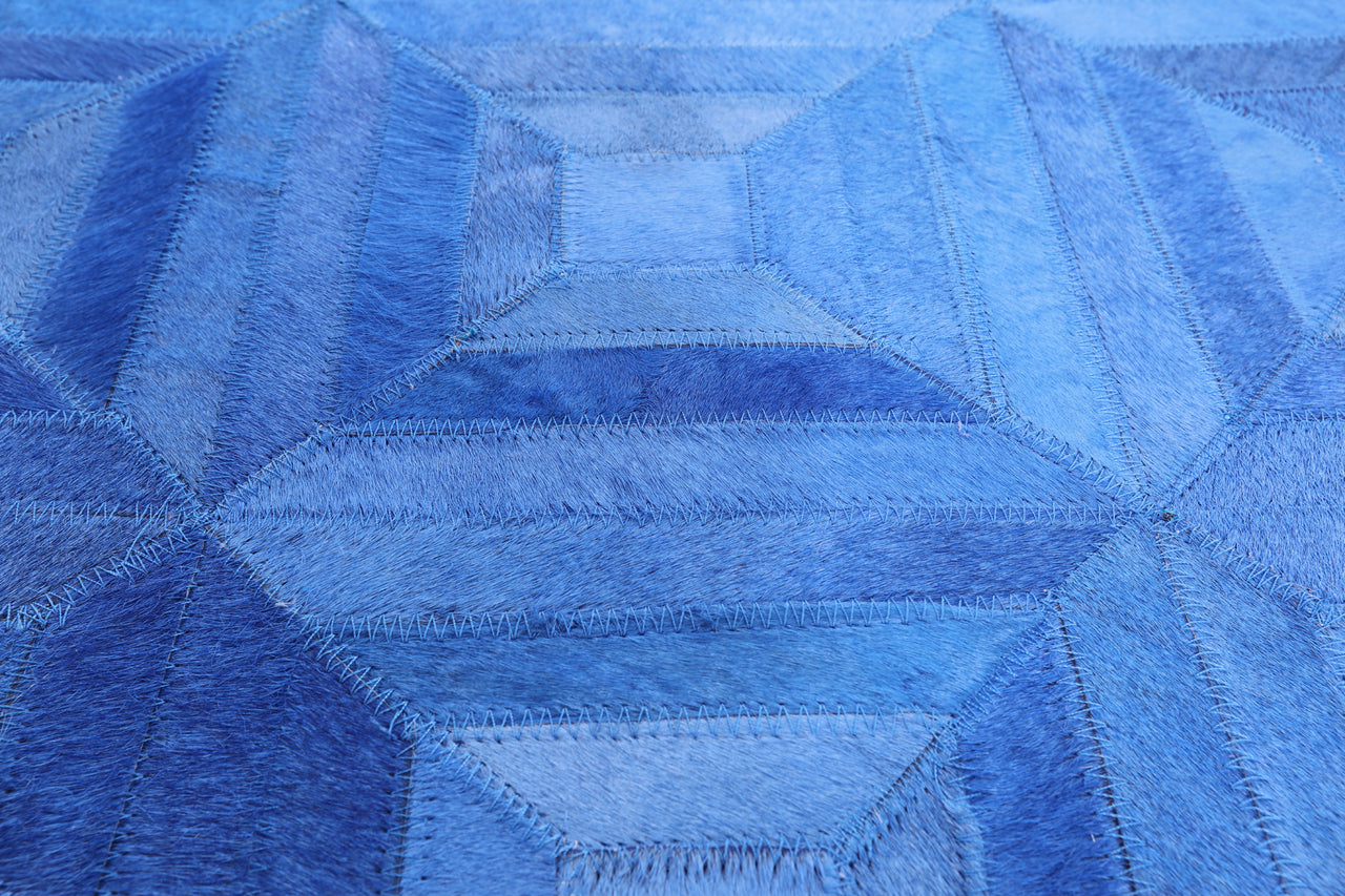 Blue Patchwork Cowhide Rug - 5' 0" x 8' 0"