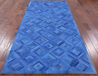Thumbnail for Blue Patchwork Cowhide Runner Rug - 4' 0