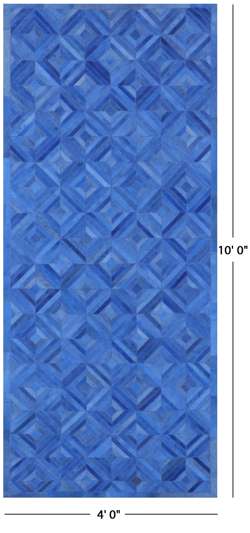 Blue Patchwork Natural Cowhide Runner Rug - 4' 0" x 10' 0"