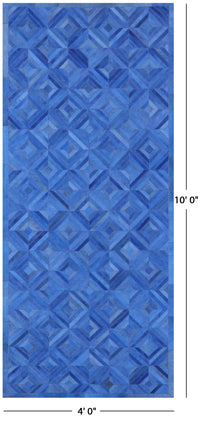 Thumbnail for Blue Patchwork Natural Cowhide Runner Rug - 4' 0