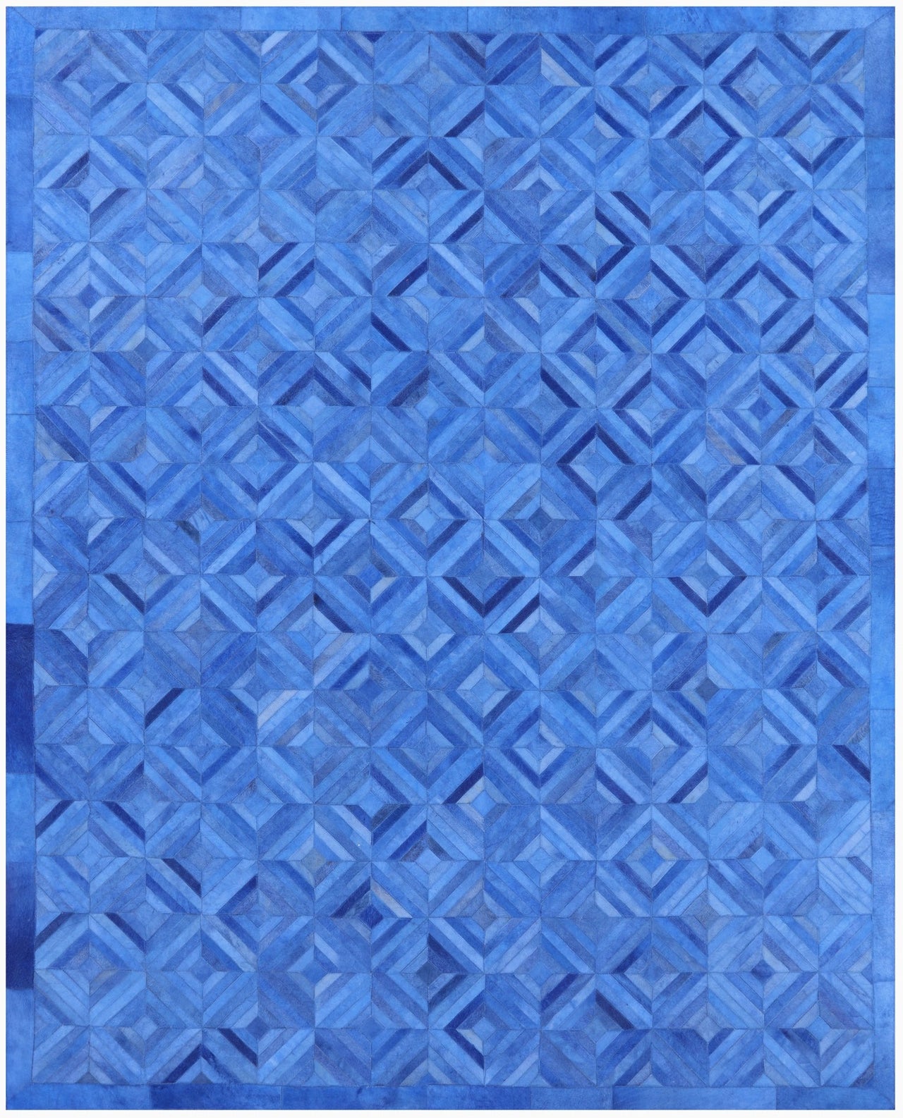 Blue Patchwork Natural Cowhide Rug - 8' 0" x 10' 0"