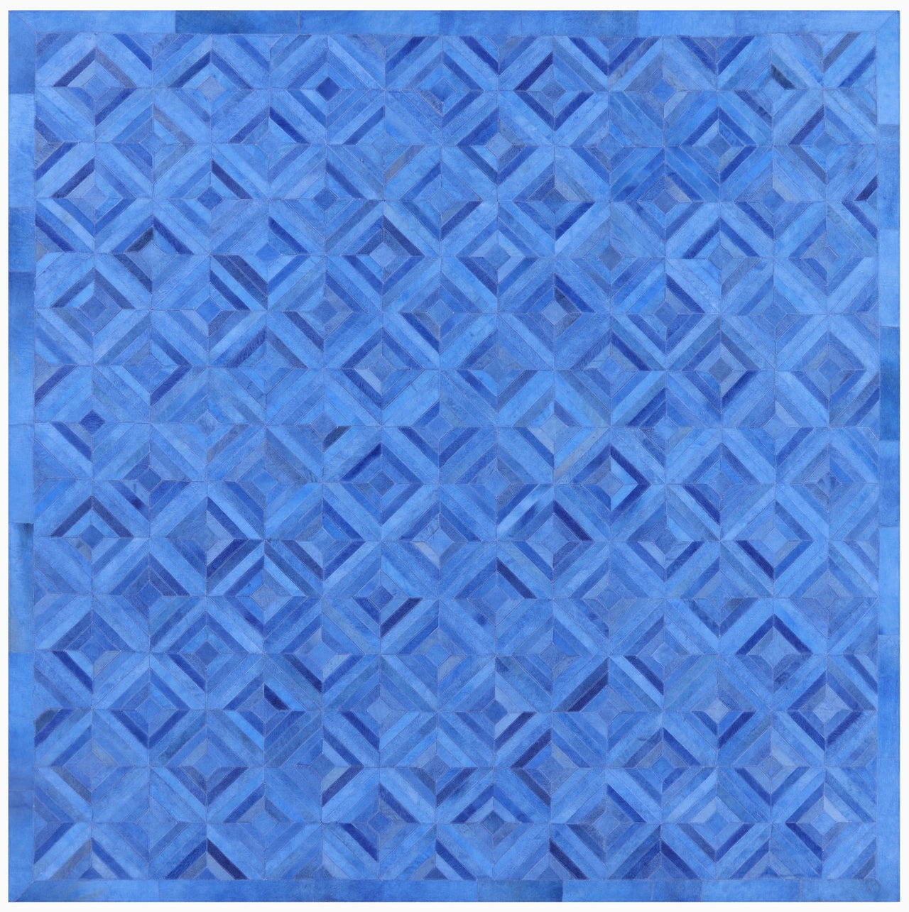 Blue Square Patchwork Cowhide Rug - 8' 0" x 8' 0"