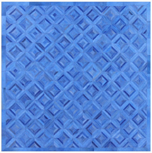 Blue Square Patchwork Natural Cowhide Rug - 8' 0