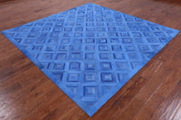 Thumbnail for Blue Square Patchwork Cowhide Rug - 8' 0