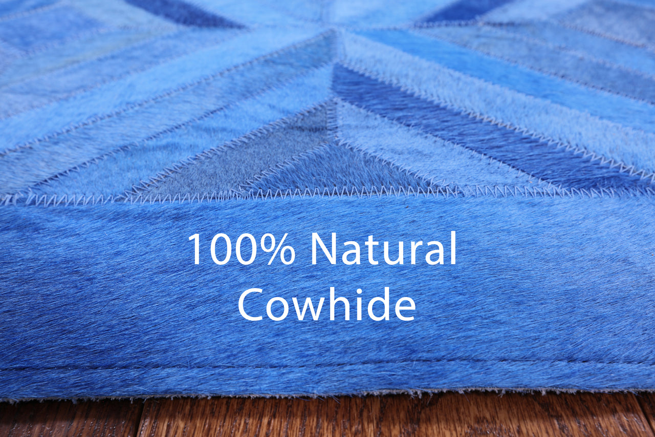 Blue Square Patchwork Cowhide Rug - 8' 0" x 8' 0"