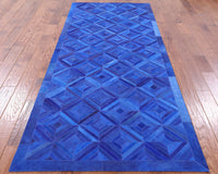Thumbnail for Blue Patchwork Cowhide Runner Rug - 4' 0