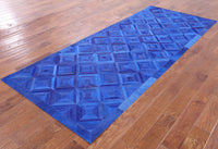 Thumbnail for Blue Patchwork Cowhide Runner Rug - 4' 0