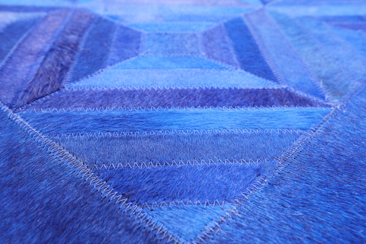 Blue Patchwork Cowhide Runner Rug - 4' 0" x 10' 0"