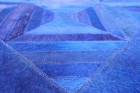 Thumbnail for Blue Patchwork Cowhide Runner Rug - 4' 0