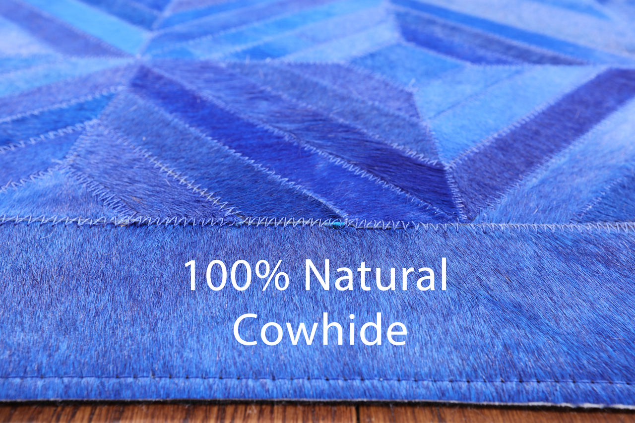 Blue Patchwork Cowhide Runner Rug - 4' 0" x 10' 0"