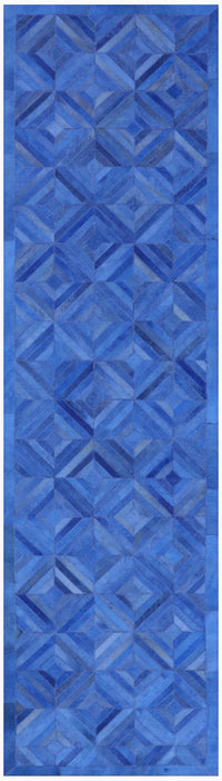 Thumbnail for Blue Patchwork Cowhide Runner Rug - 2' 6