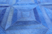 Thumbnail for Blue Patchwork Cowhide Runner Rug - 2' 6