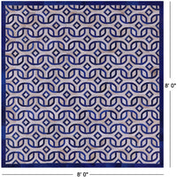 Thumbnail for Blue & White Square Patchwork Natural Cowhide Rug - 8' 0