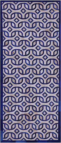 Thumbnail for Blue & White Patchwork Cowhide Runner Rug - 4' 0