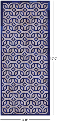 Thumbnail for Blue & White Patchwork Natural Cowhide Runner Rug - 4' 0