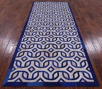 Thumbnail for Blue & White Patchwork Cowhide Runner Rug - 4' 0