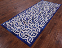 Thumbnail for Blue & White Patchwork Cowhide Runner Rug - 4' 0