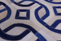 Thumbnail for Blue & White Patchwork Cowhide Runner Rug - 4' 0