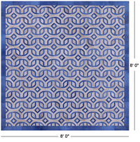 Thumbnail for Blue & White Square Patchwork Natural Cowhide Rug - 8' 0