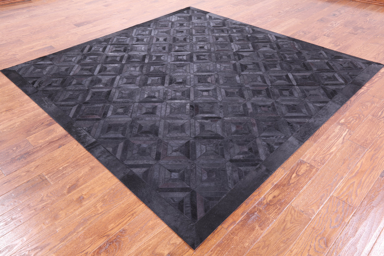 Black Square Patchwork Cowhide Rug - 8' 0" x 8' 0"