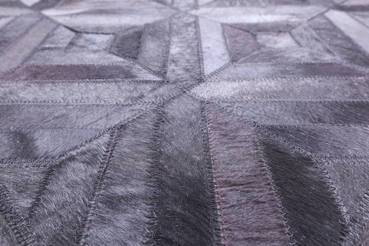 Black Square Patchwork Cowhide Rug - 8' 0" x 8' 0"