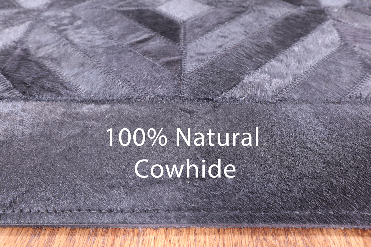 Black Square Patchwork Cowhide Rug - 8' 0" x 8' 0"