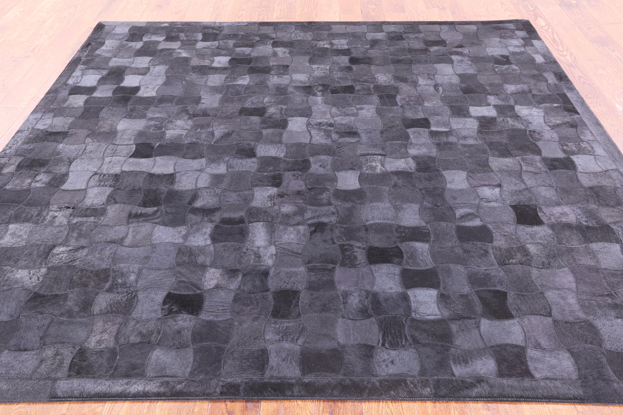 Black Square Patchwork Cowhide Rug - 8' 0" x 8' 0"