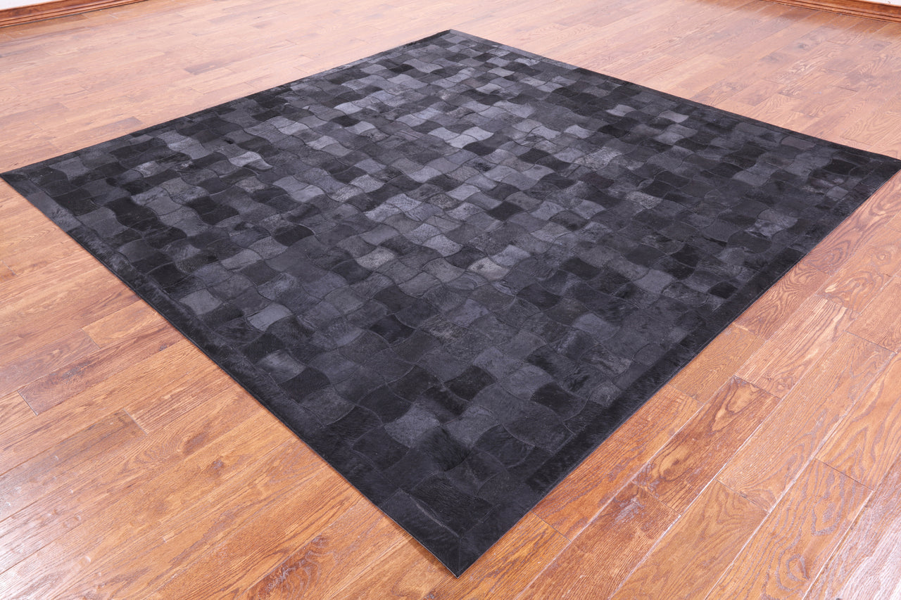 Black Square Patchwork Cowhide Rug - 8' 0" x 8' 0"